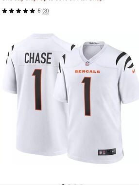 Nike Men Cincinnati Bengals JaMar Chase #1 White Game Jersey Size M-L NEW!